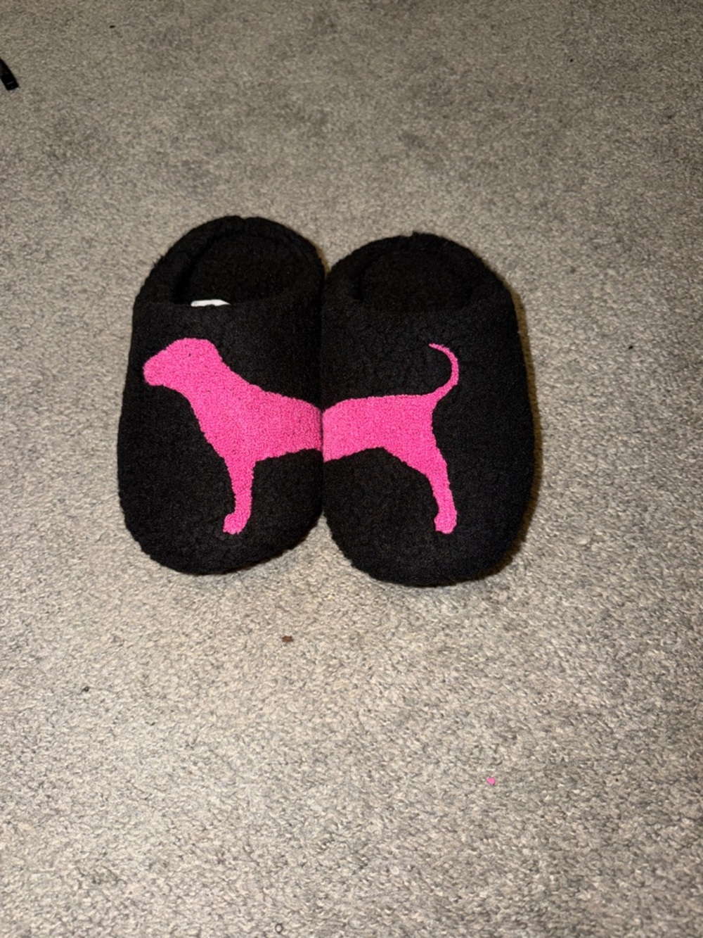 PINK Victoria's Secret Black Slippers with Pink Dog Silhouette